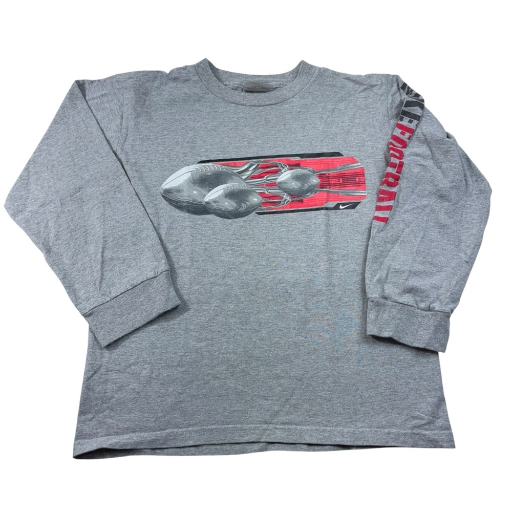 Nike Vintage Y2K Gray Tag Long Sleeve Football Graphic T-Shirt Small 8 00s 90s